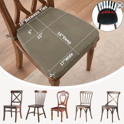 Dining Chair Cushions, Khaki, 17"x16", Set of 6 | 2'' Thick Cooling Gel High-Density Foam, Ties and Non-Slip Bottom, Removable Washable Cover, For Dining and Kitchen - color: Khaki, size: 6 Count (Pack of 1)