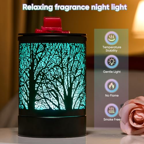 Enaroma Fragrance Wax Melts Warmer with 7 Colors LED Changing Light Classic Black Forest Design Scent Oil Candle Warmer for Home Black Tree Timer - color: Black Tree Timer