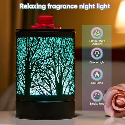 Enaroma Fragrance Wax Melts Warmer with 7 Colors LED Changing Light Classic Black Forest Design Scent Oil Candle Warmer for Home Black Tree Timer - color: Black Tree Timer