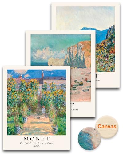 HesenDot Unframed Claude Monet Vintage Landscape Posters Set of 3, 12x16in | Impressionism Paintings Canvas Prints, Classic Wall Decoration for Living Room Bedroom Gallery Office Home, Unframed - color: Unframed Claude Monet