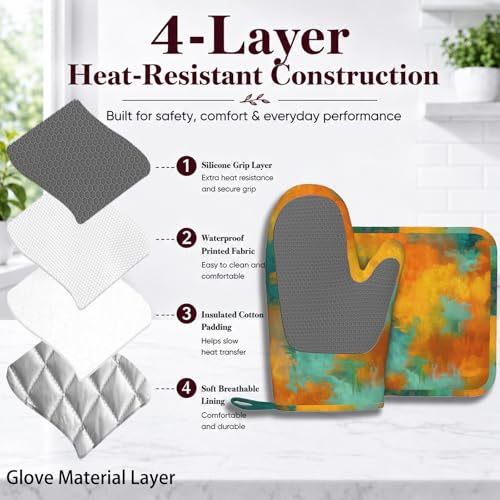 Blue Gold Marble Oven Mitt and Pot Holder with Silicone Heat Resistant Kitchen for Cooking BBQ Baking Grilling Cooking Protection - color: Blue Gold Marble