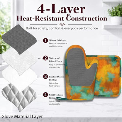 Blue Gold Marble Oven Mitt and Pot Holder with Silicone Heat Resistant Kitchen for Cooking BBQ Baking Grilling Cooking Protection - color: Blue Gold Marble