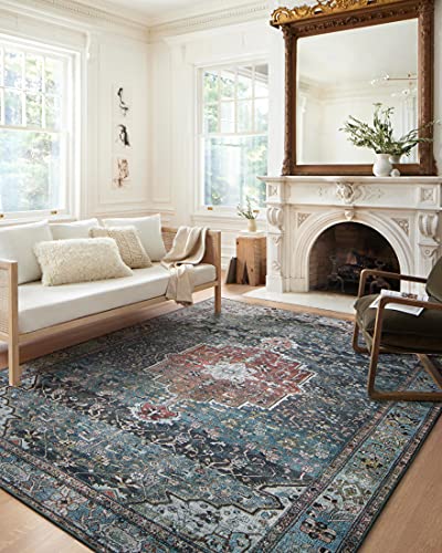 Loloi Margot Ocean/Brick 2'-3" x 3'-9" Accent Rug | MAT-05 CloudPile™ Printed Approx. 2x4 Blue Entryway Kitchen, Timeless, Classic, Plush, Luxurious, Accent Rug - color: Ocean / Brick, size: 2'3" x 3'9" (Rectangular)