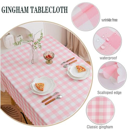 MANGATA CASA Pink Gingham Tablecloth for Rectangle Tables- Checkered Table Cloth Waterproof Kitchen & Table Linens-Polyester Buffalo Plaid Wrinkle Free Table Cover(Baby Pink 60x84in) - color: Baby Pink, size: 84" x 60" (Rectangular)