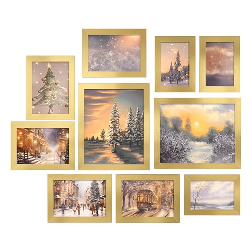 SONGMICS Picture Frames, Collage Picture Frames Set of 10, Two 8x10, Four 5x7, Four 4x6, Photo Frame for Wall Gallery Decor, Table Display, Glass, Pale Gold URPF010A01 - color: Pale Gold, size: 4x6" & 5x7" & 8x10"