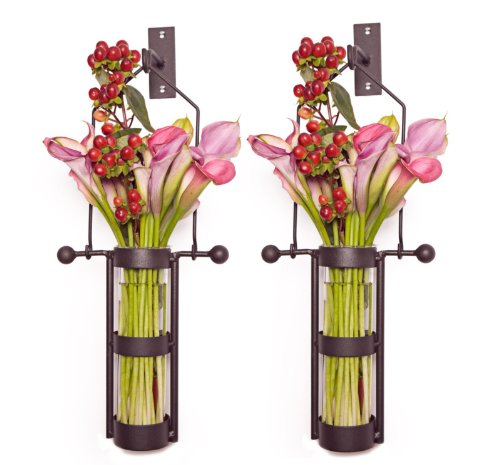 Danya B. QB102-2 Modern Home Décor - Wall Mount Hanging Glass Cylinder Vase Set with Metal Cradle and Hook