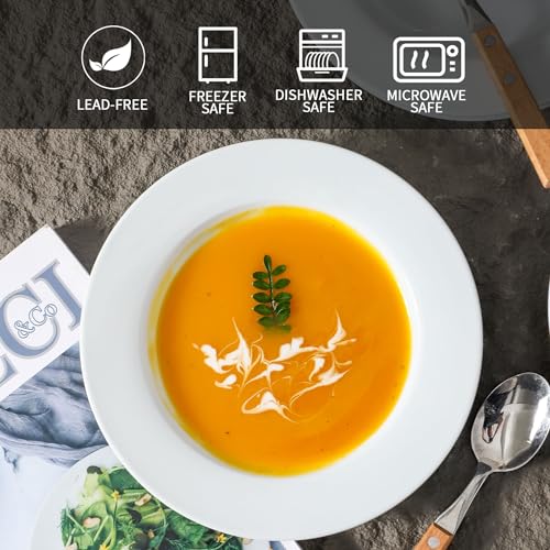 Ceramic Soup Bowls Shallow Plates, Halloween 4 Pack White Dinner Bowls Plates, Porcelain Wide Rim, 8.5" (8.5 oz) Shallow Bowls Ideal for Soup Dessert Salad and Pasta, Microwave and Dishwasher Safe - color: Round8.5"