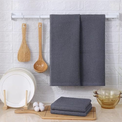 Kitinjoy 100% Cotton Waffle 12-Pack Kitchen Towels, 13" x 28", Dark Grey | Super Soft, Ultra-Absorbent, Fast Drying, lightweight, Quick Drying Kitchen Hand Towels - color: Dark Grey, size: 13 x 28 - 12 Pack