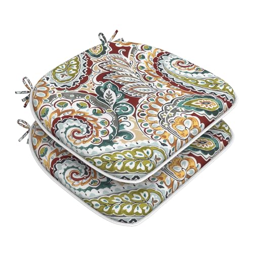 DYTXIII Set of 2 Outdoor Chair Cushions with Ties, Water Repellent Patio Chair Pads 17"x 16" for Outdoor Furniture, Round Corner Seat Cushions for Garden Yard Kitchen Paisley Chilli - color: Paisley Chilli, size: Pack of 2