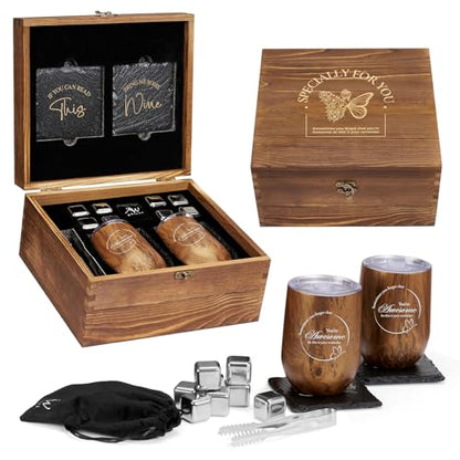 Wine Lovers Gifts for Women, Birthday Gifts for Mom Sister Friend Coworker Girlfriend Inspirational Gift Set, Wine Gift Box Set with Tumblers, Ice Cubes - style: Wine Lover Gifts