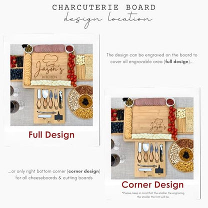 Personalized Bamboo Charcuterie Board Gift Set – Large Custom Cheese Platter with Utensils – Thanksgiving, Wedding & Housewarming Present - color: Design #35