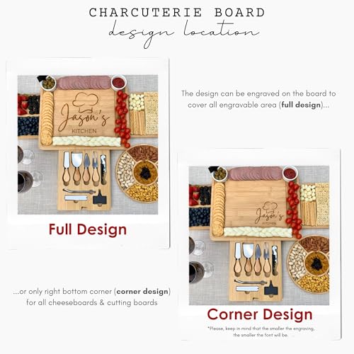 Custom Cheese Board & Knife Set – Bamboo Charcuterie Serving Tray 15.25" x 13" – Personalized Thanksgiving, Birthday, Wedding & Housewarming Gift - color: Design #37