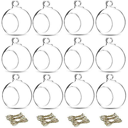 NUPTIO Hanging Glass Candle Holders, Set of 12 Globe Tealight Holders | 3.15 Inch Clear Glass Orbs, Hanging or Table Display, DIY Terrarium Craft, Garden Decor, Gift Idea - size: 3.15 inches