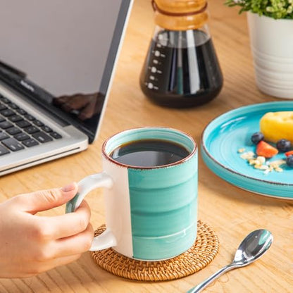 vancasso Bonita Ceramic Coffee Mug Set of 6,16 Oz Coffee Cups with Large Handle for Tea,Latte,Cappuccino,Milk,Cocoa,Dishwasher&Microwave Safe(Blue) - color: Blue