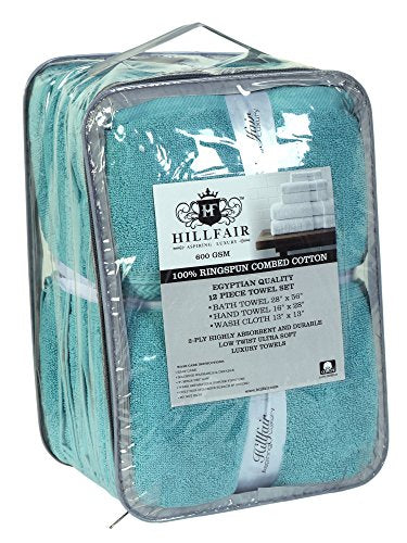 Hillfair Premium 600 GSM 6 Piece Aqua Cotton Bath Towel Set - 2 Bath, 2 Hand & 2 Washcloths - Machine Washable, Hotel Quality, Super Soft & Absorbent - color: Sea Green, size: 6 Piece Towel Set