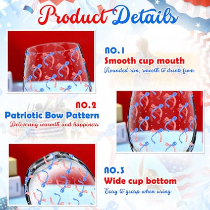 Sliner 2 Pack 250th Anniversary Stemless Wine Glasses 17oz Patriotic Drinking Glasses Independence Day Tumbler Cups for 4th of July Party Supplies Memorial Day Gift Decorations - style: Patriotic