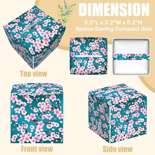 Pink Cherry Blossom Branches Tissue Box Cover Square, Tissue Box Holder with Bottom Belt Leather Facial Paper Organizer Dispenser for Bathroom Bedroom Dresser Night Stand Tabletop - color: Pink Cherry Blossom Branches