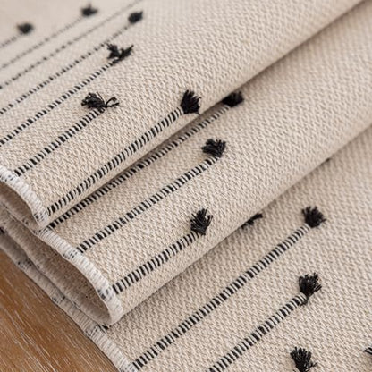 Joyfol Day Boho Table Runner, Farmhouse Stripe Cotton Table Runners with Tassels for Home Dining Table Decor, Rustic Natural Woven Dresser Scarf (Beige&Black,13 x 36 Inch) - size: 13 X 36 INCH