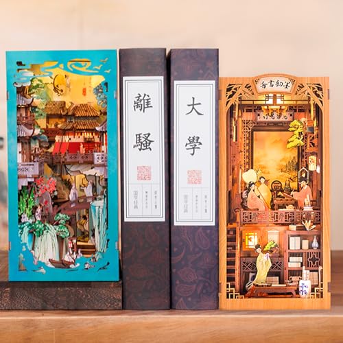 Book Nook Kit, DIY Miniature House Kit 3D Wooden Puzzles Craft Kit for Adults Bookshelf Nook Decor Decorative Bookend for Women Teenagers and Book Lovers (Su Dongpo) - style: Su Dongpo