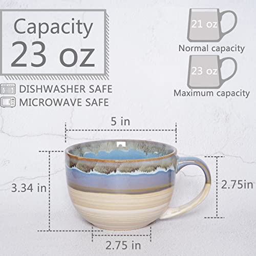 Ceramic Jumbo Coffee Mug Set of 2, 23 Oz, Large Mug Soup Bowls with Handles, Dishwasher and Microwave Safe (Blue) - color: Blue