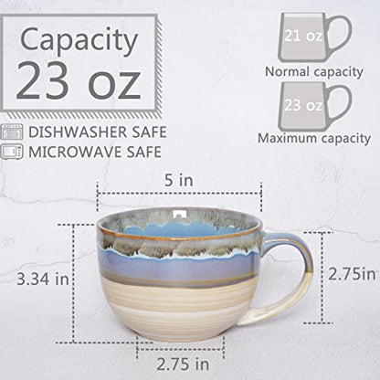 Ceramic Jumbo Coffee Mug Set of 2, 23 Oz, Large Mug Soup Bowls with Handles, Dishwasher and Microwave Safe (Blue) - color: Blue
