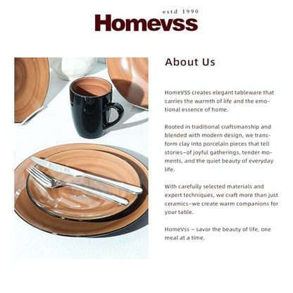 HomeVss, Sonoma 16pc Stoneware Dinnerware Set, Outside Black + Inside Hand Painting Color Mocha - color: Mocha