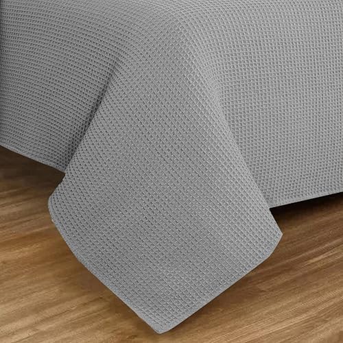 100% Cotton Waffle Weave Blanket, Twin Size 60 x 90 Inches, 300 GSM Lightweight Breathable Cooling Bed Blanket for Summer & All Season, Soft Woven Blanket, Light Grey - color: Light Grey, size: 60x90-Twin