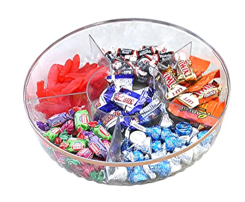 Clear Divided Snack Serving Tray with Lid – 6-Compartment Party Platter with Rose Gold Accent Lines for Candy, Fruit, Nuts, Chips, Appetizers & Desserts