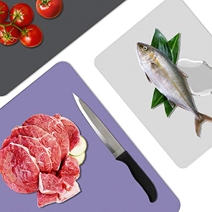 WK Plastic Flexible Cutting Boards for Kitchen, Flexible Cutting Board Mat Set of 10, Non Slip Cutting Mats with Hole, BPA Free, Dishwasher Safe, Multi Size - color: Multi Grey - S&L - 10