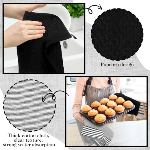 LemonRoad 12 Pcs Oven Mitts Kitchen Towels Dishcloths with Pot Holders Sets Dish Towels Sets Oven Gloves Heat-Resistant Pot Pads with Silicone for Kitchen Cooking Baking(Black) - color: Black