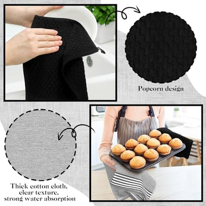 LemonRoad 12 Pcs Oven Mitts Kitchen Towels Dishcloths with Pot Holders Sets Dish Towels Sets Oven Gloves Heat-Resistant Pot Pads with Silicone for Kitchen Cooking Baking(Black) - color: Black