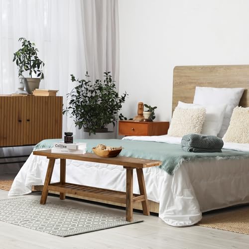 Reclaimed Solid Wood Bench-43.3" Entryway Bench with Storage Shelf | Farmhouse Narrow Rustic Bench, Hallway, Kitchen, Bedroom, Dining, Indoor - size: 43.3"