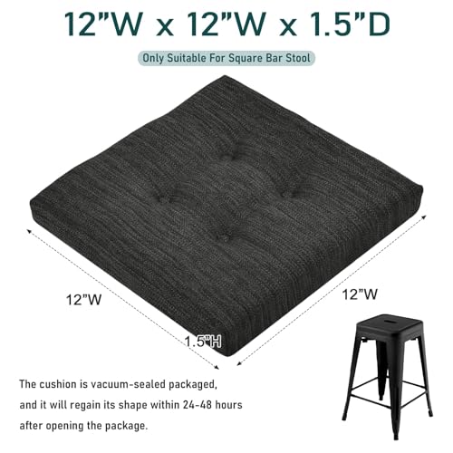 baibu 12 Inches Memory Foam Square Seat Cushion, Dual-Layer Design Bar Stool Square Seat Cushion with Ties - 1 Pads Only, Gray-Black (12'' (30CM)) - color: Gray-black, size: 12x12x1.5 Inch (Pack of 1)