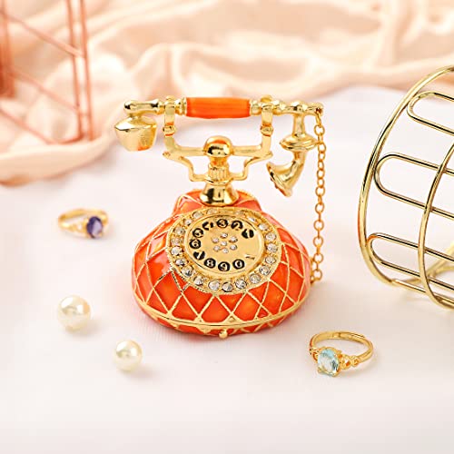 QIFU Hand Painted Orange Telephone Figurine Trinket Box Hinged Unique Gift for Family - color: T3 Orange