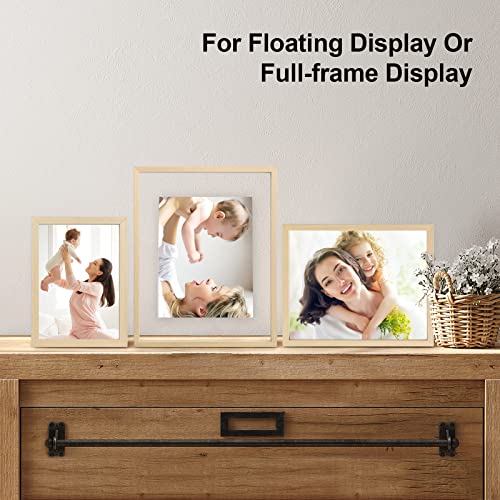 Egofine 5x7 Floating Frames Set of 2, Double Plexiglass Picture Frame, Made of Solid Wood Display Any Size Photo up to 5x7, Wall Mount or Tabletop Standing, Natural Wood - color: Natural Wood, size: 5x7