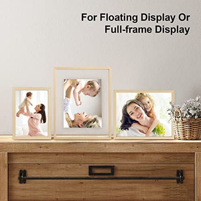 Egofine 5x7 Floating Frames Set of 2, Double Plexiglass Picture Frame, Made of Solid Wood Display Any Size Photo up to 5x7, Wall Mount or Tabletop Standing, Natural Wood - color: Natural Wood, size: 5x7
