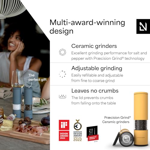 LARS NYSØM Salt and Pepper Grinder Set Manual, Stainless Steel Salt and Pepper Mills with Adjustable Ceramic Grinder I Design Spice Shakers (Mustard Yellow) - color: Mustard Yellow, size: Set of two manual grinders