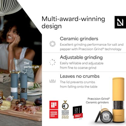 LARS NYSØM Salt and Pepper Grinder Set Manual, Stainless Steel Salt and Pepper Mills with Adjustable Ceramic Grinder I Design Spice Shakers (Mustard Yellow) - color: Mustard Yellow, size: Set of two manual grinders