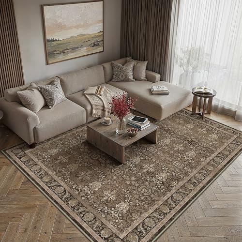 Brown 6x9 Washable Area Rugs for Living Room | Living Room Rug,Vintage Rug,Bedroom,Dining Room,Office,Farmhouse,Non-Shedding,Non Slip,Low Pile,Soft - color: Brown, size: 6' x 9' (Rectangular)