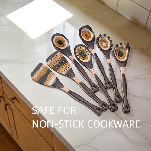 7PCS Pakkawood Kitchen Utensil Set | Heart-Shaped Wooden Spoons for Cooking | Heat-Resistant Wooden Spoons | Kitchen Essential Gift | Tuscan Brown - color: Tuscan Brown-7PCS Heart-Shaped Handles