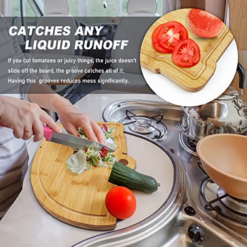 Happy Camper Bamboo Large Cutting Board, RV Wood Cutting Board for Kitchen | Personalized Chopping Board for BBQ, Charcuterie Board & Camper Decor, Housewarming & Wedding Gifts for Women and Couples - style: big