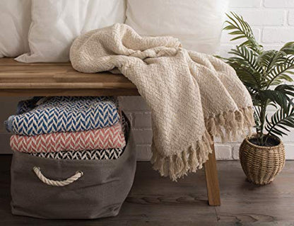 DII Modern Zig Zag Throw Blanket Woven Cotton, Hand-Knotted 2.5" Fringe, 50x60, Black - color: Black, size: 50x60"