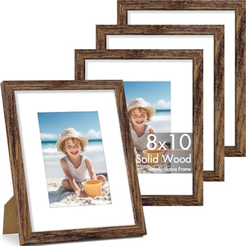 Vittanly Solid Wood 8x10 Picture Frames Set of 4, Dark Brown | 5x7 Picture Frame with Mat, Gallery Wall Frame Set, 8 x 10 Frame for Wall & Tabletop Display, Family, Pet, Christmas - color: Dark Brown, size: 8x10