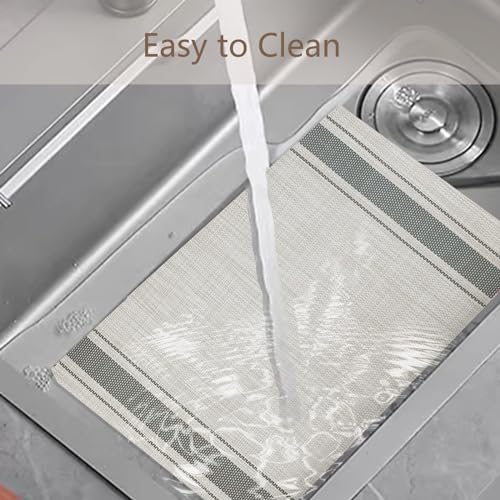 DACHUI Placemats Set of 8, Heat Resistant, Washable Woven Vinyl Place Mats - color: Grey Stripes, size: 8PCS