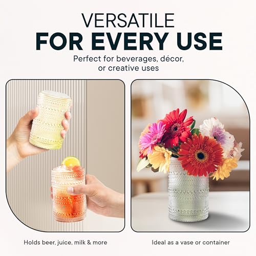 15 OZ Hobnail Drinking Glasses, Clear, Set of 12 | Genuine Glass | Set of 12 - color: Clear, size: 15 Oz