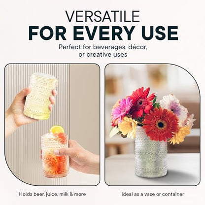 15 OZ Hobnail Drinking Glasses, Clear, Set of 12 | Genuine Glass | Set of 12 - color: Clear, size: 15 Oz