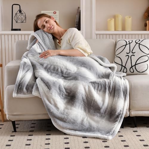 Bearhug Heated Blanket 6 Heat Settings Electric Blanket, 4-Hour Auto Shut-Off, Luxurious Faux Fur & Sherpa Dual-Sided Heated Throw, Machine Washable, 50 x 60 Inches, Gift-Ready Elegant Packaging - color: Silver Shade Gradient Stripe, size: Throw 50" x 60"