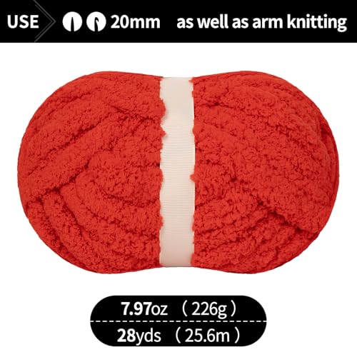Franel Red Chunky Chenille Yarn for Hand Knitting Blanket (8 Pack, Total 64oz) - Shed-Resistant Fluffy Jumbo Yarn for Crocheting, Super Bulky Big Yarn for DIY Throw, Pre-Wound & Tangle-Free - color: 05