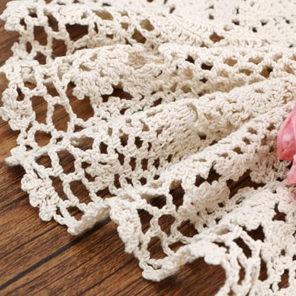 kilofly Handmade Crochet Cotton Rectangular Table Runner, 15 x 79 inch, Beige - color: Beige, size: 15 x 79 Inch