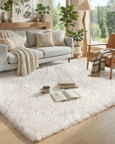 DEXI Area Rugs for Living Room 6x9, Non Slip Soft Rug for Bedroom, Cream | Machine Washable, High Pile, Non-Shedding, Soft Thick Fluffy Indoor Floor Carpet for Dining Room Playroom Office Study Room - color: Cream White, size: 6' x 9' (Rectangular)